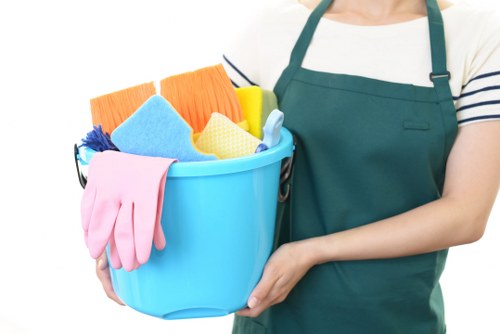 Office cleaner maintaining a professional workspace in Watford