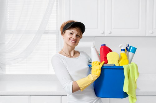 Local office cleaning team preparing a shared workplace in Watford